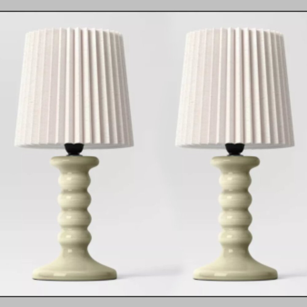 2 Mini Stick Table Lamp with Pleated Shade - Brand New